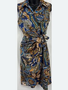 DREW Womens Paisley Wrap Dress Women’s  XS Blue Brown